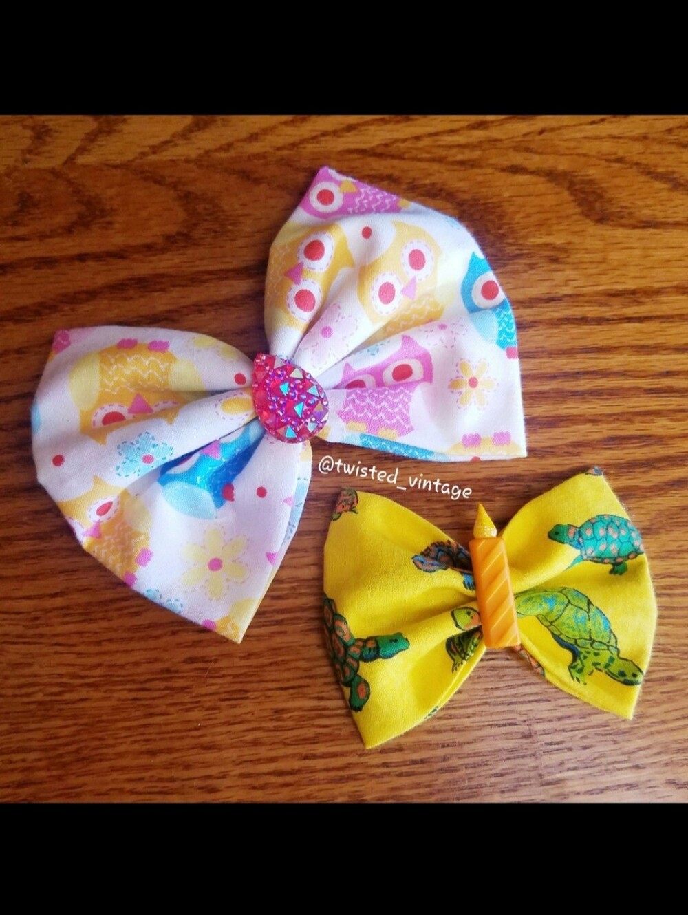Handmade Owl and Turtle Kids Birthday Hair Bows Set Girls Hair Clips